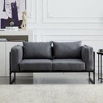 OF CASA Grey 2-Seater Faux Leather Sofa