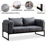 OF CASA Grey 2-Seater Faux Leather Sofa