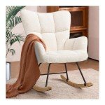 INMOZATA Teddy Fabric Rocking Chair - Ivory White