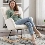 INMOZATA Teddy Fabric Rocking Chair - Ivory White