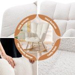 INMOZATA Teddy Fabric Rocking Chair - Ivory White