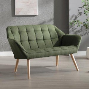 Modern Green 2-Seater Linen Sofa with Wood Legs