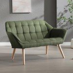 Modern Green 2-Seater Linen Sofa with Wood Legs