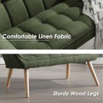 Modern Green 2-Seater Linen Sofa with Wood Legs