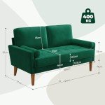 Green Velvet 2-Seater Sofa with Wood Legs