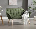 Modern Green 2-Seater Linen Sofa with Wood Legs