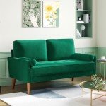 Green Velvet 2-Seater Sofa with Wood Legs