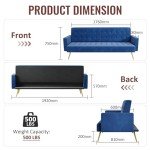 Zanofira Blue Velvet 3-Seater Click Clack Sofa