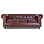 Brown Faux Leather Chesterfield Sofa – 3 Seater