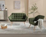 Modern Green 2-Seater Linen Sofa with Wood Legs