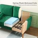 Green Velvet 2-Seater Sofa with Wood Legs