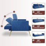 Zanofira Blue Velvet 3-Seater Click Clack Sofa