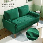 Green Velvet 2-Seater Sofa with Wood Legs