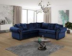 Blue Plush Large Corner Sofa with Scatter Back Cushions