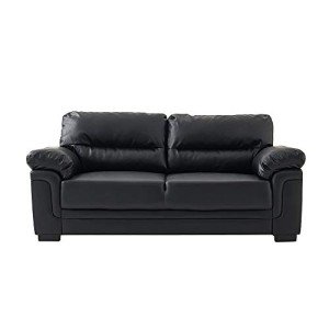 Modern Compact Black Faux Leather Sofa Couch