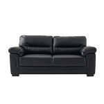 Modern Compact Black Faux Leather Sofa Couch