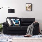 Modern Compact Black Faux Leather Sofa Couch