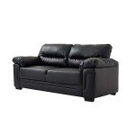 Modern Compact Black Faux Leather Sofa Couch