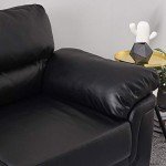 Modern Compact Black Faux Leather Sofa Couch