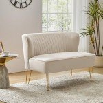 Velvet 2-Seater Sofa with Gold Legs – Tan
