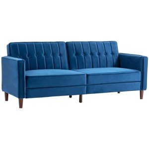 Blue Velvet 3-Seater Sofa Bed with Split Recline
