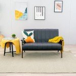 Modern 2-Seater Grey Linen Tufted Sofa Couch