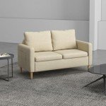 Beige Modern Two-Seater Sofa with Pockets