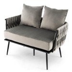 Gray Velvet 2-Seater Loveseat Sofa with Pillows