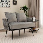 Gray Velvet 2-Seater Loveseat Sofa with Pillows