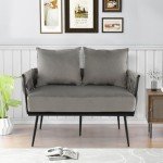 Gray Velvet 2-Seater Loveseat Sofa with Pillows