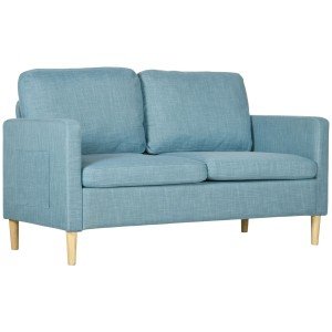 Modern Blue 2-Seater Sofa with Pockets