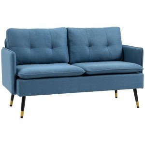 Modern Dark Blue Upholstered Two-Seater Sofa