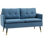 Modern Dark Blue Upholstered Two-Seater Sofa