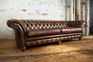 Antique Tan Leather Chesterfield 4-Seater Sofa