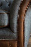 Grey Wool & Antique Tan Leather Chesterfield Sofa