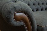 Grey Wool & Antique Tan Leather Chesterfield Sofa