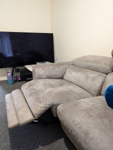 Grey Leather 4-Seater Sofa with Power Recliner