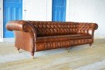 Antique Tan Leather 4-Seater Chesterfield Sofa
