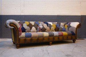 Large Multi-Color Patchwork Leather Chesterfield Sofa