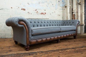 Iron Grey Herringbone 4-Seater Chesterfield Sofa