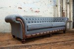 Iron Grey Herringbone 4-Seater Chesterfield Sofa