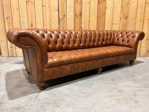 Spacious Vintage Tan Leather Chesterfield Sofa