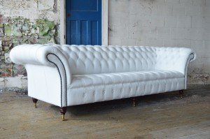 White Full Aniline Leather Chesterfield Sofa - 4 Seater