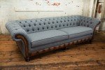 Iron Grey Herringbone 4-Seater Chesterfield Sofa