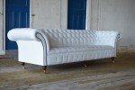 White Full Aniline Leather Chesterfield Sofa - 4 Seater
