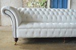 White Full Aniline Leather Chesterfield Sofa - 4 Seater