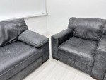 Linara Grey Leather 4-Seater Sofa Set with Armchairs