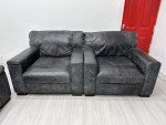 Linara Grey Leather 4-Seater Sofa Set with Armchairs