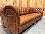 Spacious Vintage Tan Leather Chesterfield Sofa