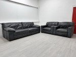 Linara Grey Leather 4-Seater Sofa Set with Armchairs